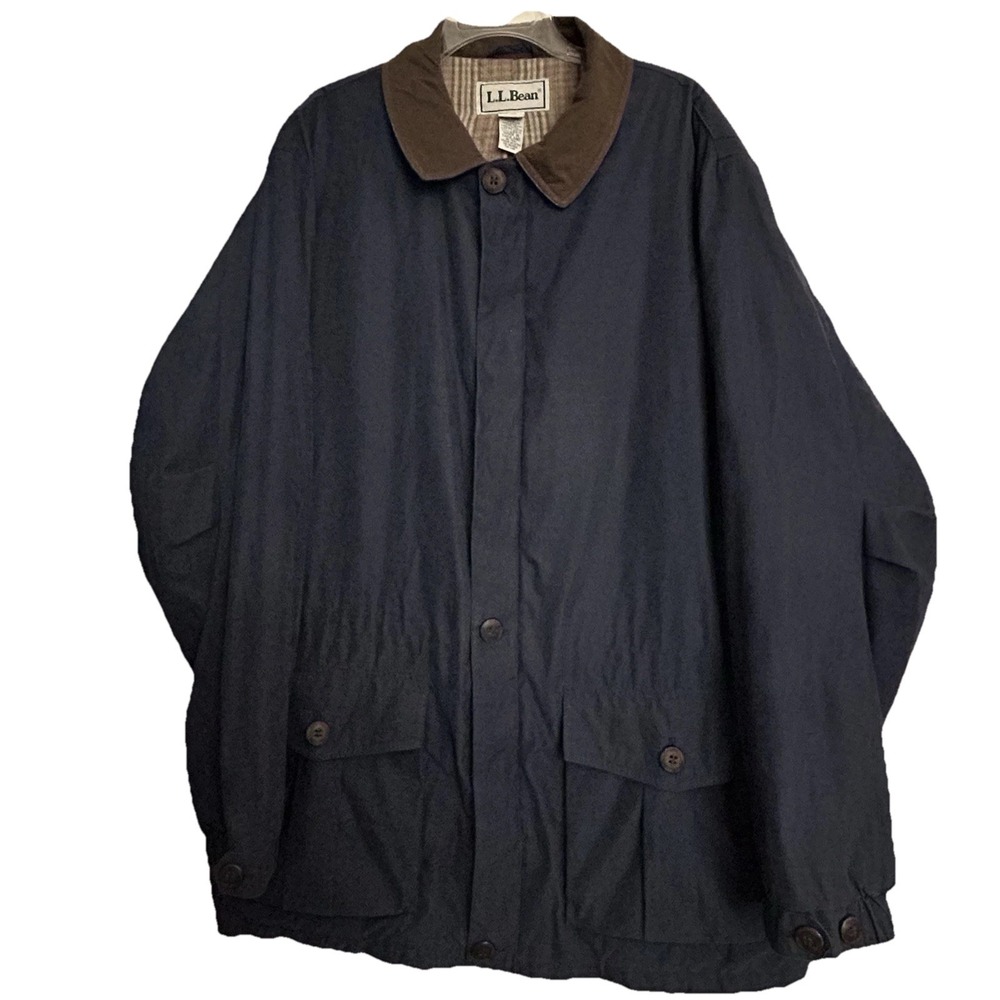 L.L.Bean Men's Jacket XL‎ Blue Plaid Lined Double Zipper Adjustable Fall Winter